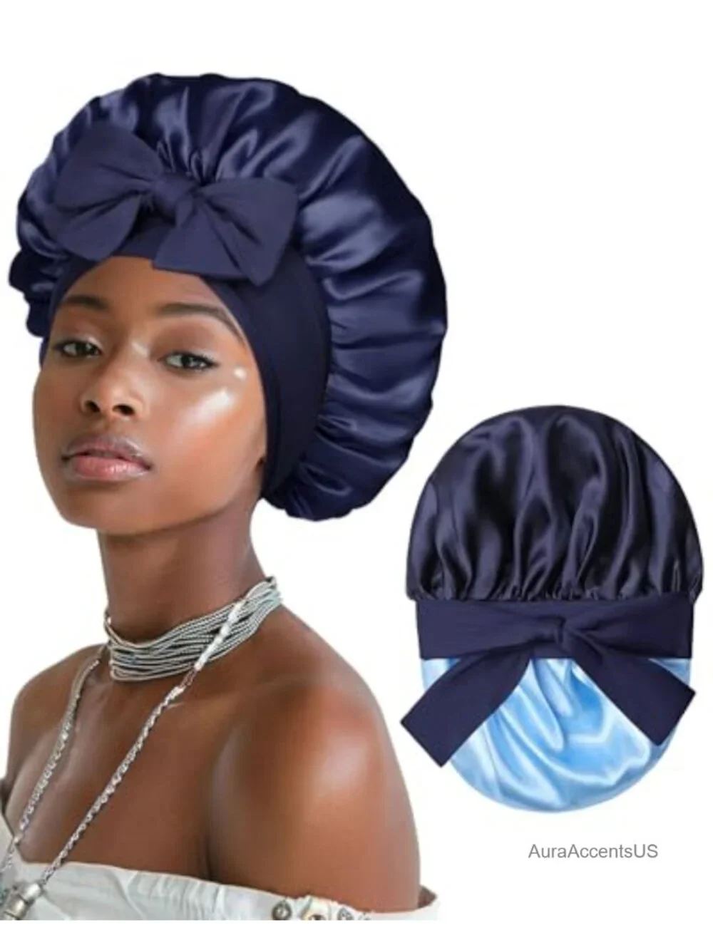 Reversible Satin Sleep Bonnet with Elastic Tie Band for Hair Protection